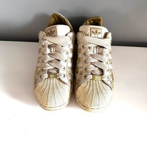 Adidas | Superstar II Gold Floral Embroidered Sneakers, Rare Special Edition